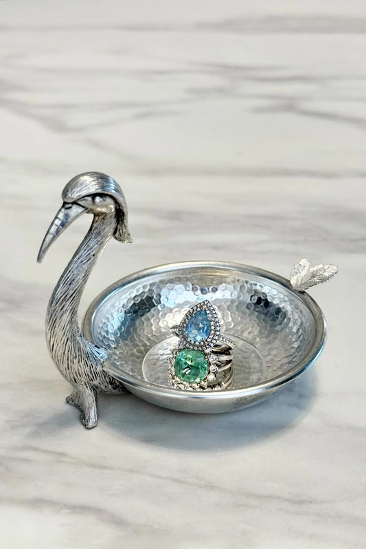 Vintage Silver-Plated Jewelry Dish – Swan Motif