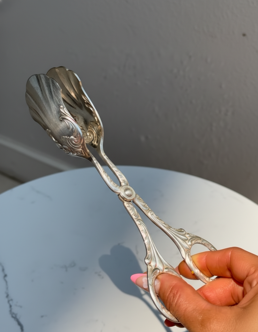 Antique Silver Cake & Dessert Tongs